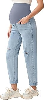 POSHGLAM Women's Maternity Jeans Over Belly Comfy Stretch 28'' Boyfriend Jeans Loose Pregnancy Pants, S-XXL