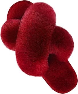 Women's Fuzzy Slippers Comfy Cross Band House Shoes Memory Foam Open Toe Indoor Gifts for Ladies