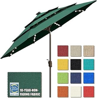 EliteShade USA 10-Year-Non-Fading Solar 9ft 3 Tiers Market Umbrella with 80 LED Lights Patio Umbrellas Outdoor Table with Ventilation（Forest Green）