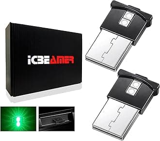 ICBEAMER 2 pcs Mini Smart USB Type-A | Color: Green | LED Night Light for Car Interior, Trunk, Center Console. Easy Plug-in, Enhance Automotive Ambiance, Perfect for Night Use.