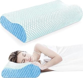 Memory Foam Pillow, Contour Cervical Orthopedic Memory Foam Pillows Supports Neck Pain and Shoulder Pain for Sleeping, Ergonomic Cervical Pillow Neck Support Pillow for Side Back (Dani Skay Blue)
