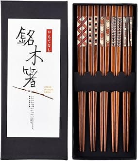 Antner Handmade Japanese Chopsticks Reusable Natural Wooden Chopstick with Box, 5 Pairs Gift Set