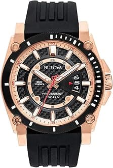 BulovaMen's Icon Precisionist 3-Hand Calendar Rose Gold Stainless Steel Watch with Black Polyurethane Strap, 47mm Style: 98B152