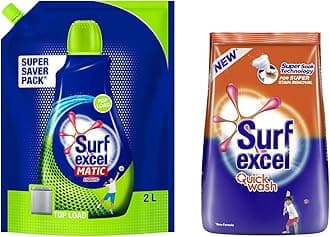 Matic Top Load Liquid Detergent 2 L Refill & Quick Wash Detergent Powder 1 Kg, Washing Powder With Lemon & Bleach To Remove Tough Stains On Clothes - Bucket & Machine Wash