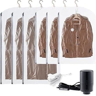 TAILI Hanging Vacuum Sealer Suction Space Saver Storage Bags for Clothes Travel with Electric Air Pump And Rolling Slide Clip for Coats, Closet Organizers, 3 Long 3 Short