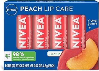 NIVEA Peach Lip Care - Tinted Lip Balm for Beautiful, Soft Lips - Pack of 4
