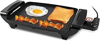 Elite GourmetEGR2722A Electric 10.5" x 8.5" Griddle, Cool-Touch Handles Non-Stick Surface, Removable/Adjustable Thermostat, Skid Free-Rubber Feet, Black, Plastic Alloy Steel Aluminum