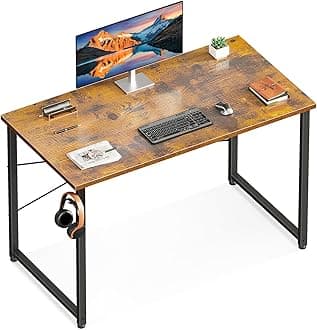 ODK 40 Inches Computer Desk for Home Office, Office Table for Small Spaces, Writing Desk with Headphone Hooks, Rustic Brown