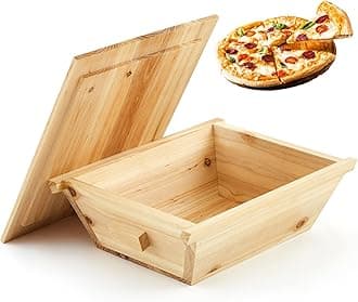 Juexica Tradition Wooden Pizza Dough Proofing Box with Lid Handle 16 x 13 Inch Pizza Dough Proofing Container Tray for Kitchen Homemade Pizza Bread Making Accessories Storage, Natural