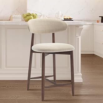 Upholstered Counter Height Bar Stools, Kitchen Island Chairs with Back, Modern Counter Stools with Wood Legs for Kitchen Dining Room, Beige