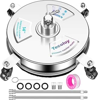 14" Pressure Washer Surface Cleaner with 4 Wheels-Stainless Steel Power Washer Accessories for Concrete Driveways Sidewalks Patios Cleaning (14 INCH Silver)