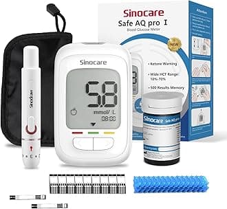 – Safe AQ pro I Blood Sugar Monitor, Diabetes Testing Kit with 25pcs Strips & 25pcs Lans., Ketone Test Remind Function, 500 Test Results Storage Blood Glucose Monitor, No Coding, mmol/L