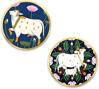 Artvibes Cow Round Shape Wooden Wall Hanging Decor | Decorative Hanging Items for Living Room | Gifts | Modern Wall Decoration Artworks for Home | Door Hanging Designer Painting Art Item (WH_8804NN)