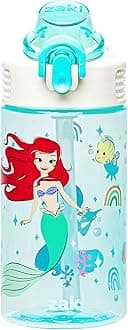 Zak DesignsSage Disney Princess Kids Water Bottle For School or Travel, 16oz Durable Plastic Water Bottle With Straw, Handle, and Leak-Proof, Pop-Up Spout Cover (Ariel & Jasmine)