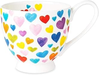 16oz Heart Coffee Mug Bone China Colorful Heart Coffee Mugs Cute Coffee Teacup Gift for Women Mom