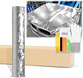 60"x480" (5FTx40FT) Gloss Silver 24K Chopped Forged Carbon Fiber Textured Vinyl Wrap Auto Car Sticker Decal Sticker Film Sheet Bubble Free Air Release Technology with Tool Kit