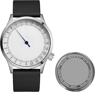 JIANDUN Swiss Movement Men's One Hand 24 Hour Watch Single Hand Black Case with Italian Leather Strap