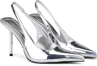 Women's Slingback Stiletto High Heels Pointed Toe Slip On Pumps Shoes Patent Leather Stretch Strap Backless Dress Heels