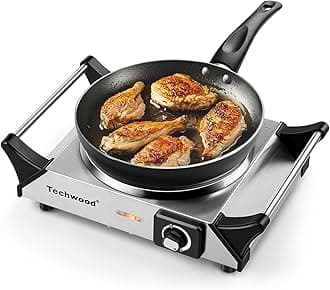 Hot Plate, Techwood Single Burner for Cooking, 1500W Countertop Electric Stove with Adjustable Temperature & Stay Cool Handles, 7.3" Cooktop for RV/Home, Upgraded Version Silver