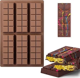 BABORUI 6 Cavities Chocolate Bar Mold Deep, Thick Chocolate Bar Mold for Stuffed Bar, Silicone Chocolate Mold for Filling Knafeh Pistachio Chocolate Bar(10 Snap)