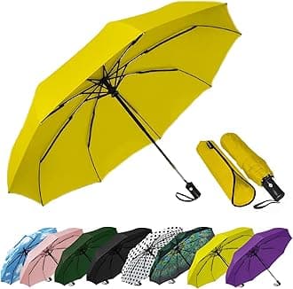 Siepasa Windproof Travel Compact Umbrella, 8-Ribs Anti-UV Waterproof Folding Umbrella with Telfon Coating-One Button for Auto Open and Close
