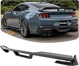 WildWell Rear Trunk Spoiler for 2024 2025 2026 Ford Mustang GT EcoBoost Premium S650 Dark Horse, Performance Rear Spoiler W/Gurney Flap Wickerbill Wing Accessories Glossy Black