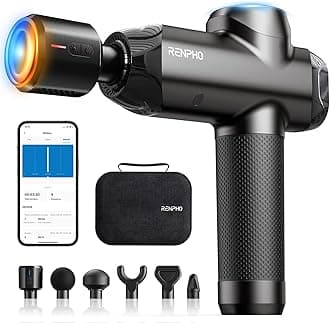 RENPHO Power+ Thermacool Massage Gun with Heat and Cold, 12mm Amplitude Deep Tissue Percussion Massager for Professional Athletes, App Controlled Guided Courses, 6 Speeds, 6 Attachments, Carry Case
