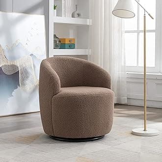 Homtique Small Swivel Barrel Chair,Comfy Round Club Chairs for Living Room Bedroom,360 Degree Swivel Single Sofa Lounge Accent Chair Boucle Armchair for Apartment,Hotel (Coffee)
