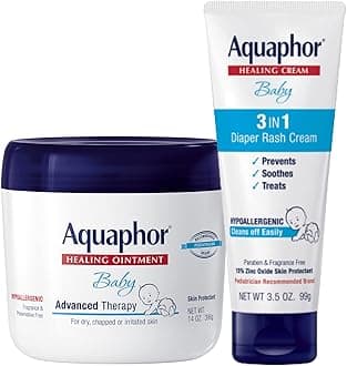 Aquaphor Baby Skin Care Set - Fragrance Free, Prevents, Soothes and Treats Diaper Rash - Includes 14 oz. Jar of Advanced Healing Ointment & 3.5 oz Tube of Diaper Rash Cream