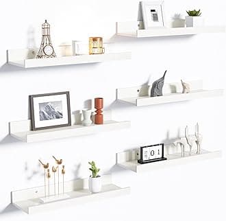 upsimples Floating Shelves for Wall, Wall Shelves for Decor Storage Set of 6, Wall Mounted Wood Shelf for Bedroom, Living Room, Bathroom, Kitchen, Picture Ledge Shelf, White