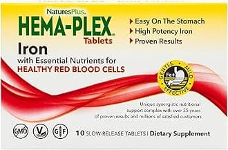Nature's Plus Hema-Plex Iron - 10 Slow-Release Tablets - 85 mg High-Potency Iron - Essential Vitamins & Minerals for Healthy Red Blood Cells - Non-GMO, Vegetarian, Gluten Free - 10 Servings