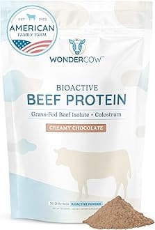 WONDERCOW Beef Protein Isolate Powder w/Bovine Colostrum Supplement | Clean, 100% Grass Fed, Carnivore, Keto Friendly | Gluten Free | 20g of Protein, 30 Servings, Chocolate