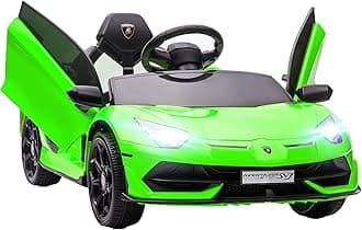 Electric Car for Kids Lamborghini Aventador Licensed with Remote Control, 12V Powered Kids' Electric Ride-on with Butterfly Doors, Auxiliary wheels, Music, Horn, Suspension - Green