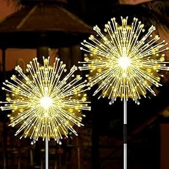 JJGoo Solar Garden Lights Solar Firework Lights, 2 Pack 135 LEDs 2 Lighting Modes Solar Lights Outdoor Waterproof for Garden Patio Walkway Pathway Party Wedding Christmas Decorative - Warm White