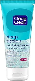 Deep Action Exfoliating Facial Cleanser, Scrub & Face Wash, Pro-Vitamin B5, Lactic & Glycolic Acids, Oil-Free Gentle Daily Exfoliator for Soft, Smooth, Hydrated Skin, Vegan, 7 Fl Oz Tube