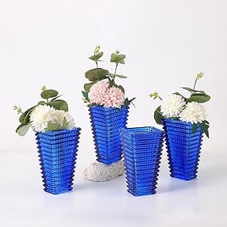 MCMCNCUIU Crystal Vases Set of 4, Blue Glass Vases, Crystal Vase for Centerpieces, Modern Flower Vase for Living Room, Bedroom, Kitchen, Dining Table, Shelf, Wedding, 6 Inches