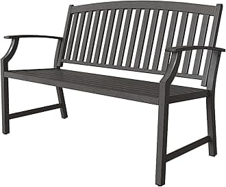Grand patioFarmhouse Outdoor Bench, Garden Benches with Anti-Rust Aluminum Metal Frame, Faux Wood Grain Finish Frame Patio Bench for Front Porch, Savannah Gray