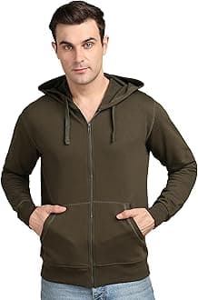 Men’s Solid Zipper Hooded Sweatshirt | Ribbed Hem, Lined Hood, Side Pockets, Durable Zip | Multiple Colors