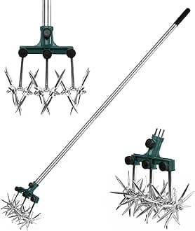 BARAYSTUS Rotary Cultivator Garden Rotary Tiller Adjustable Stainless Steel Poles Hand Tiller for Soil Mixing or Reseeding Grass Lawn Tiller Total Length 57 Inch