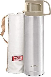 Milton Glassy 750 Thermosteel 24 Hours Hot and Cold Water Bottle with Drinking Cup Lid, 750 ml, Grey | Leak Proof | Office Bottle | Gym Bottle | Home | Kitchen | Hiking | Trekking | Travel Bottle