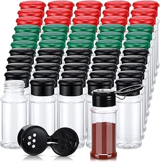 100 Pcs Plastic Spice Bottles Spice Jars Seasoning Jars Spice Bottles Spice Shaker Plastic Jars 3.3 Oz/ 100ml Seasoning Shaker with Shaker Lids for Storing Spice (Green, Red, Black Lid)