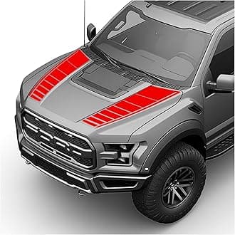 Hood Blackout Racing Stripes Vinyl Decal Sticker Kit- Compatible with Ford F150 Raptor 2014-2020 (Style 4, Red)