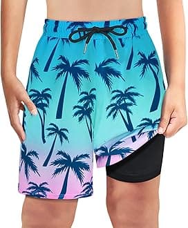 Boys Swim Trunks Bathing Suit Swim Shorts for Boys Swimming Trunks with Boxer Brief Liner Swimsuit Board Shorts