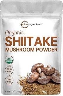 Micro Ingredients Organic Shiitake Mushrooms Powder, 8 Ounce, All-Natural Seasoning Mushroom Powder for Cooking, 1000mg Per Serving, Vegan Friendly, Non-GMO