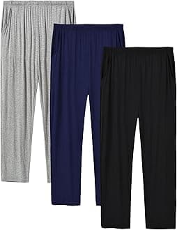 JINSHI Mens Pajama Pants Soft Modal Pajama Bottoms Loose Long Pj Pant Thin Sleepwear Lounge Pants with Pockets 2 Pack