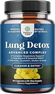 Lung Detox Mullein Leaf Capsules - Purifying Mullein Lung Cleanse Complex with NAC Quercetin & Cordyceps Extracts - Leaf Herb Respiratory Supplement for Sinus Immunity & Breathing Support 60ct