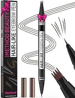 iMethod Microblading Eyebrow Pencil - 2-in-1 Dual-Ended With 4-Prong Micro Fork Tip Applicator & Precise Brush Tip Creates Natural Eyebrows, Dark Brown