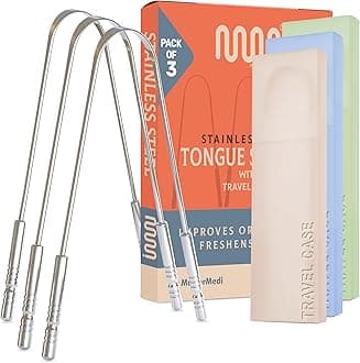 Tongue Scraper for Adults, 100% Stainless Steel Scrubber for Bad Breath, Easy to Use, Tongue Cleaner for Oral Care & Hygiene Set of 3 (with Travel Case)