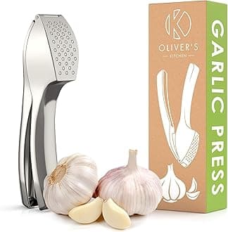 Premium Garlic Press - Super Easy to Use & Clean Garlic Crusher & Mincer - Crush Garlic & Ginger Effortlessly (No Need to Peel) - Built for Life - Strong & Durable (Silver)