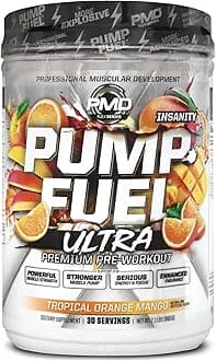PMD Sports Pump Fuel Ultra Insanity - Premium Pre Workout Powder & Muscle Pump, Greater Focus, Endurance & Recovery, Premium Creatine, Arginine & Beta Alanine, Tropical Orange Mango (30 Servings)